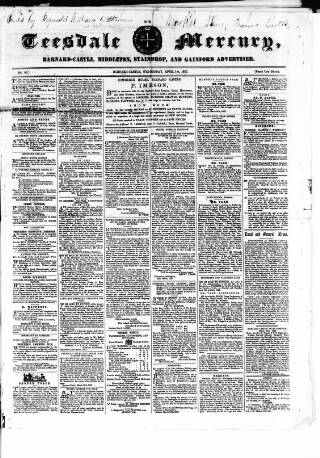cover page of Teesdale Mercury published on April 1, 1857