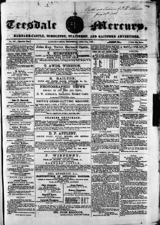 cover page of Teesdale Mercury published on June 13, 1866