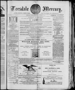 cover page of Teesdale Mercury published on August 2, 1876