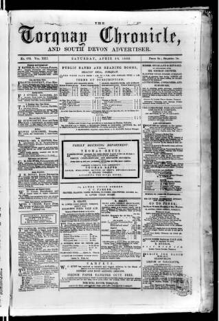 cover page of Torquay Chronicle and South Devon Advertiser published on April 26, 1862