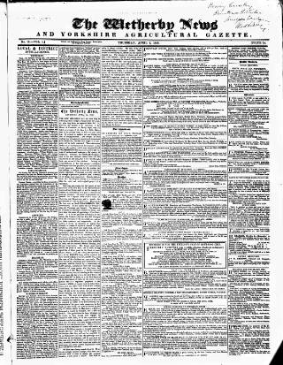 cover page of Wetherby News published on April 1, 1858