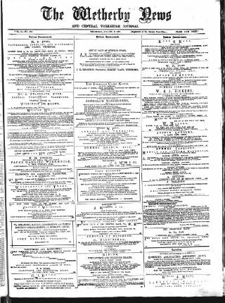 cover page of Wetherby News published on August 2, 1877