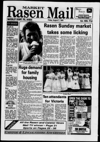cover page of Market Rasen Weekly Mail published on August 2, 1991