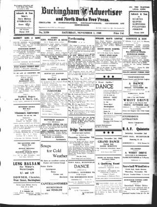 cover page of Buckingham Advertiser and Free Press published on November 2, 1940