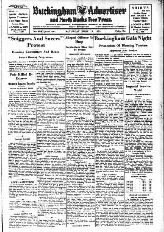 cover page of Buckingham Advertiser and Free Press published on June 13, 1953
