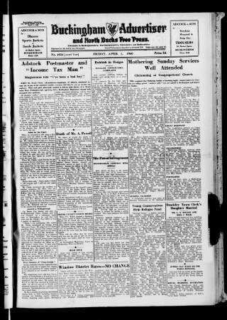 cover page of Buckingham Advertiser and Free Press published on April 1, 1960
