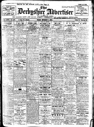 cover page of Derbyshire Advertiser and Journal published on November 2, 1923