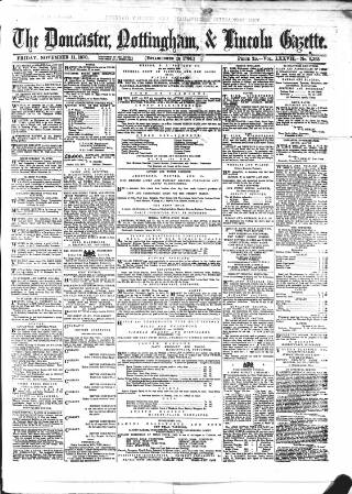 cover page of Doncaster Gazette published on November 11, 1870