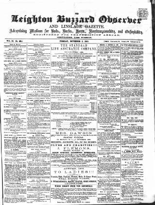 cover page of Leighton Buzzard Observer and Linslade Gazette published on November 2, 1869