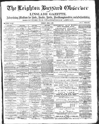 cover page of Leighton Buzzard Observer and Linslade Gazette published on April 1, 1879