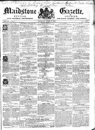 cover page of South Eastern Gazette published on April 1, 1845