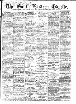 cover page of South Eastern Gazette published on June 13, 1865