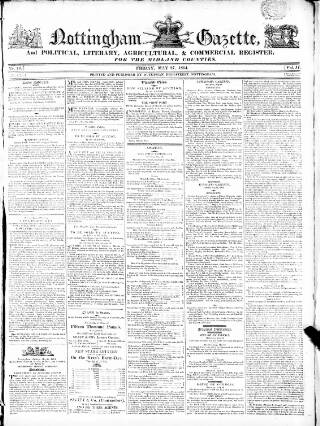 cover page of Nottingham Gazette published on May 27, 1814