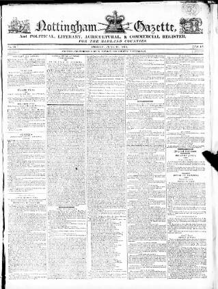 cover page of Nottingham Gazette published on June 10, 1814