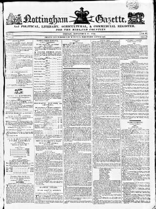 cover page of Nottingham Gazette published on November 18, 1814