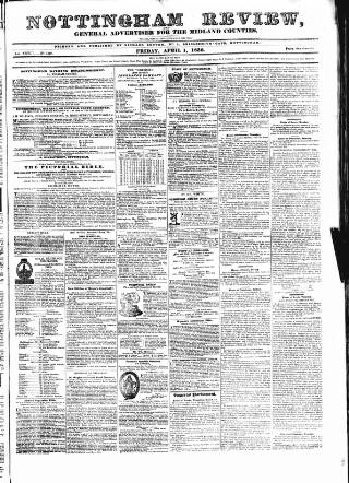 cover page of Nottingham Review published on April 1, 1836