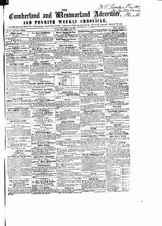 cover page of Cumberland and Westmorland Advertiser published on April 1, 1856