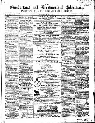 cover page of Cumberland and Westmorland Advertiser, and Penrith Literary Chronicle published on November 2, 1858