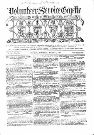 cover page of Volunteer Service Gazette and Military Dispatch published on August 2, 1862