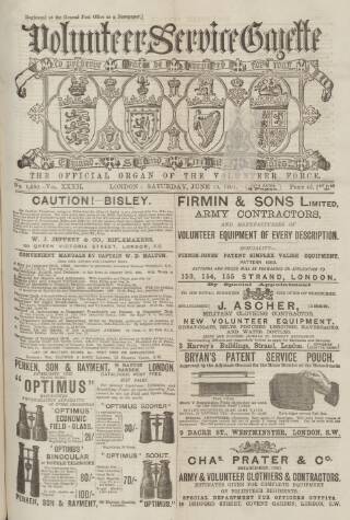cover page of Volunteer Service Gazette and Military Dispatch published on June 13, 1891