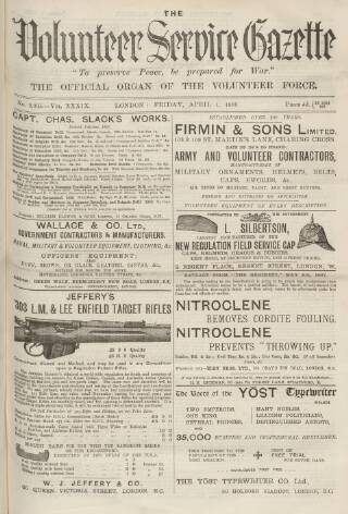 cover page of Volunteer Service Gazette and Military Dispatch published on April 1, 1898