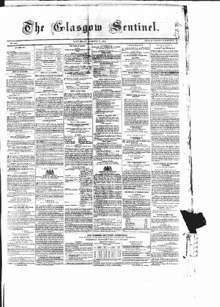 cover page of The Glasgow Sentinel published on August 2, 1851