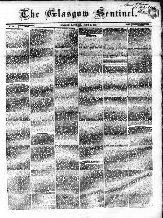 cover page of The Glasgow Sentinel published on June 13, 1857