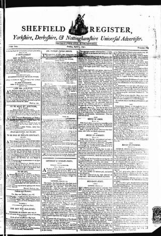 cover page of Sheffield Register published on April 1, 1791