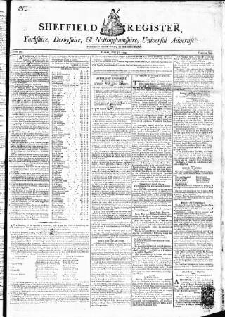cover page of Sheffield Register published on May 30, 1794