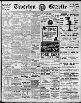 cover page of Tiverton Gazette (Mid-Devon Gazette) published on April 1, 1913