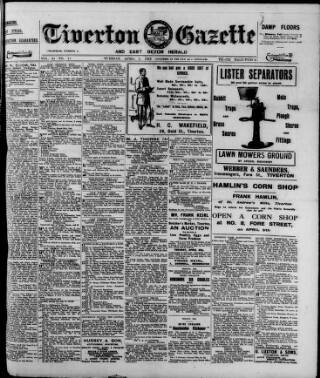 cover page of Tiverton Gazette (Mid-Devon Gazette) published on April 1, 1919