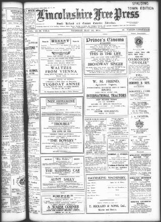 cover page of Lincolnshire Free Press published on May 22, 1934