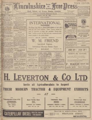 cover page of Lincolnshire Free Press published on May 22, 1939
