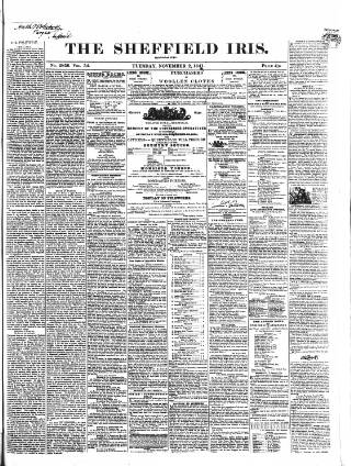 cover page of Sheffield Iris published on November 2, 1841