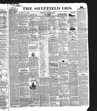 cover page of Sheffield Iris published on August 2, 1842
