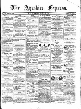 cover page of Ayrshire Express published on June 13, 1863