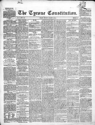cover page of Tyrone Constitution published on August 2, 1850