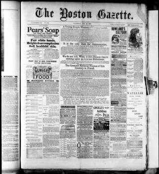 cover page of Boston Gazette published on May 22, 1889