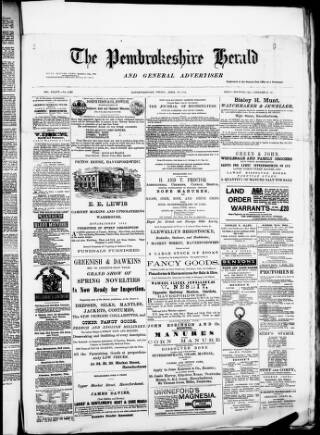 cover page of Pembrokeshire Herald published on April 25, 1879