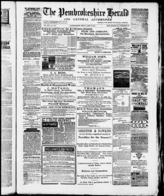 cover page of Pembrokeshire Herald published on April 19, 1889
