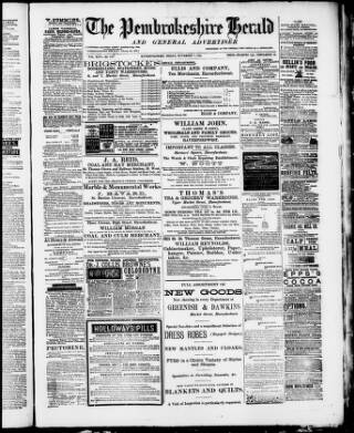 cover page of Pembrokeshire Herald published on November 1, 1889