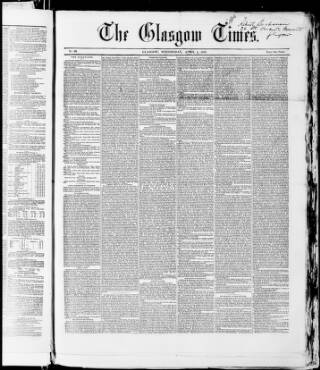 cover page of Glasgow Times published on April 1, 1857
