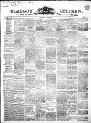 cover page of Glasgow Citizen published on August 2, 1845