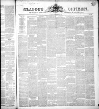 cover page of Glasgow Citizen published on September 22, 1849