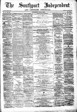 cover page of Southport Independent and Ormskirk Chronicle published on June 13, 1866