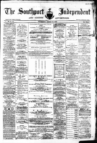 cover page of Southport Independent and Ormskirk Chronicle published on August 17, 1870