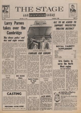 cover page of The Stage published on November 2, 1972