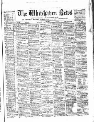 cover page of Whitehaven News published on August 2, 1860