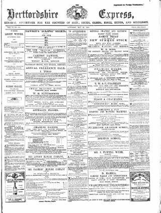 cover page of Hertfordshire Express published on May 22, 1869