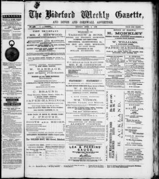 cover page of North Devon Gazette published on April 1, 1879